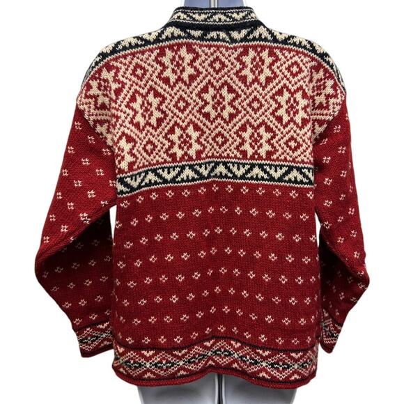 L.L. Bean Norwegian Sweater S Red Wool Blend Fair Isle Vintage USA Made Freeport - Picture 3 of 4